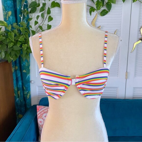 Urban Outfitters Out From Under Ivy Printed Retro Rainbow Stripe Bikini Top New - Picture 3 of 12